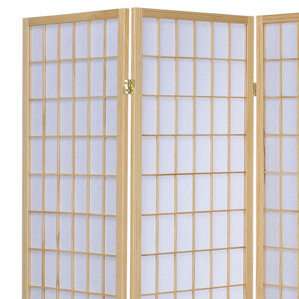 Room Divider | 3 Panel Foldable | Wood Frame | Grid Design | Brown