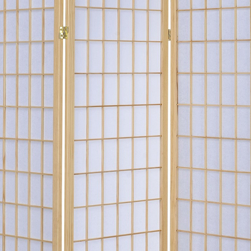 Room Divider | 3 Panel Foldable | Wood Frame | Grid Design | Brown