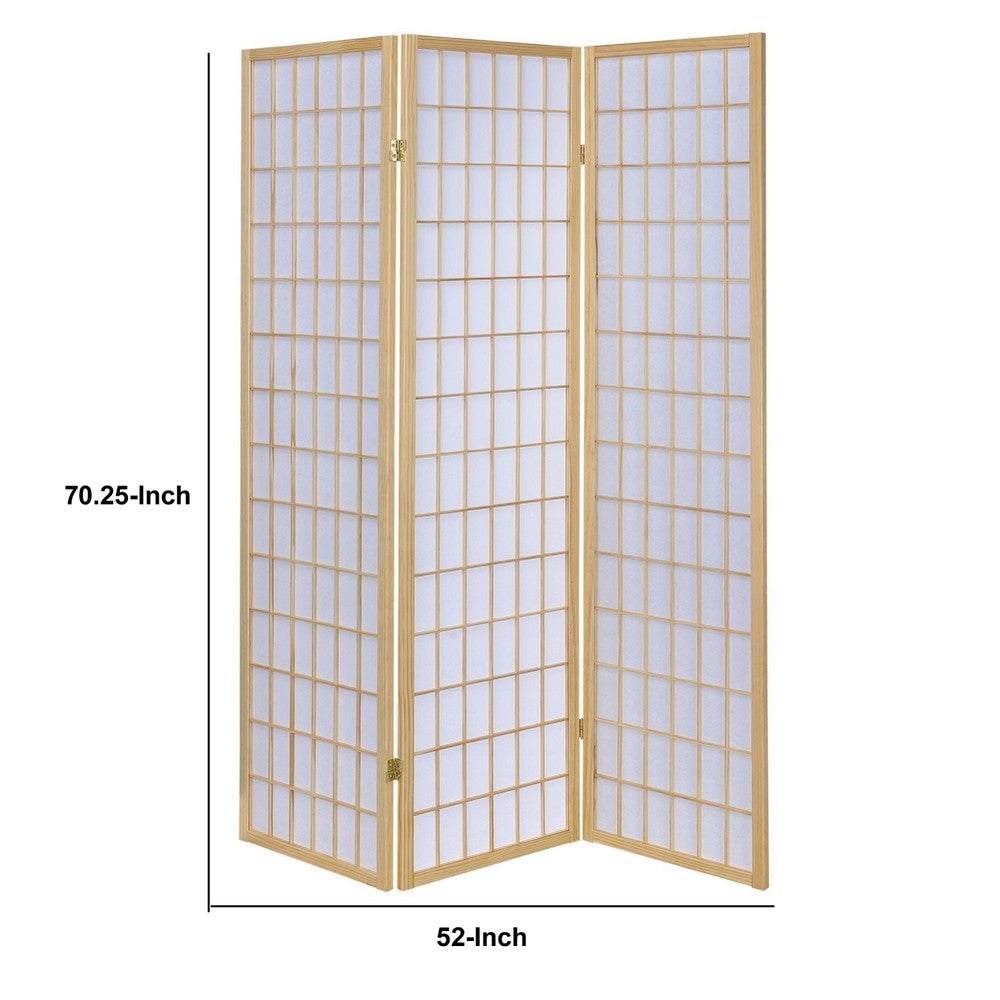 Room Divider | 3 Panel Foldable | Wood Frame | Grid Design | Brown