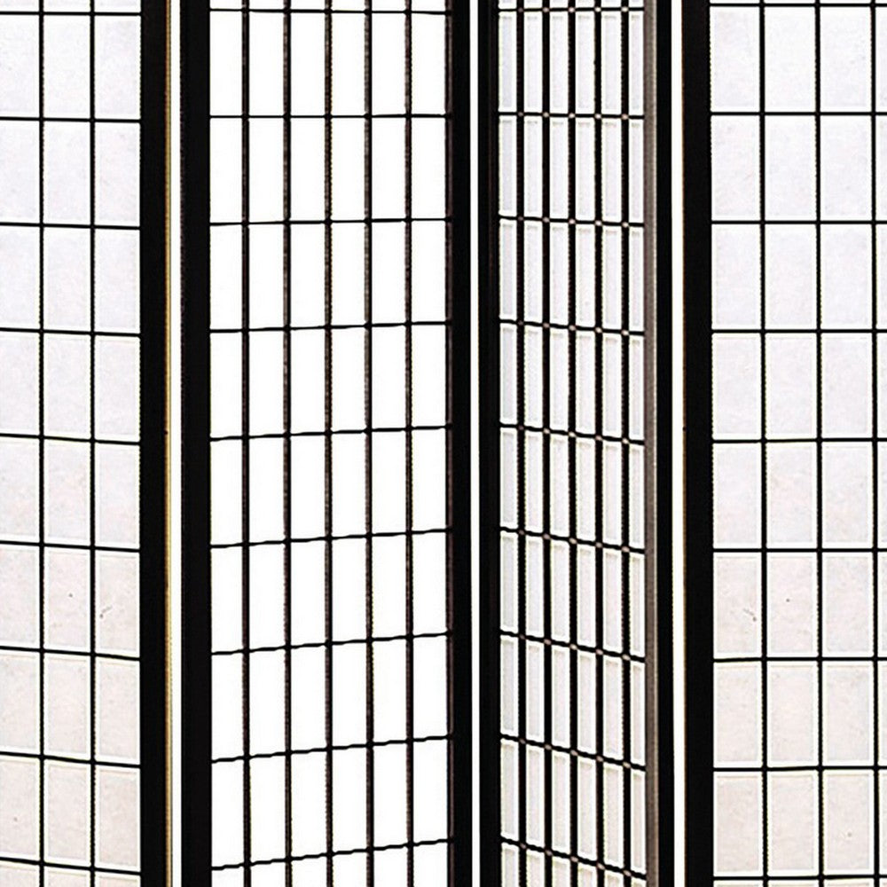 Room Divider | 4 Panel Foldable | Wood Frame | Grid Design | Black