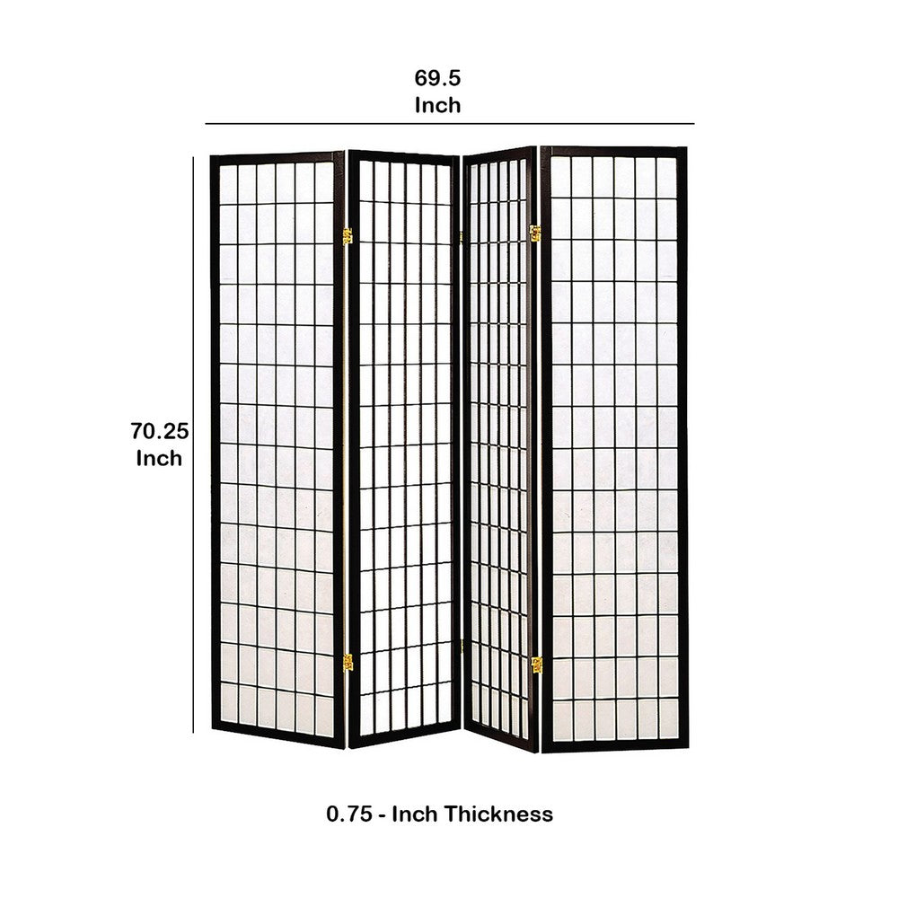 Room Divider | 4 Panel Foldable | Wood Frame | Grid Design | Black
