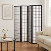 Room Divider | 4 Panel Foldable | Wood Frame | Grid Design | Black