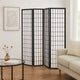 Room Divider | 4 Panel Foldable | Wood Frame | Grid Design | Black