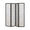Room Divider | 4 Panel Foldable | Wood Frame | Grid Design | Black