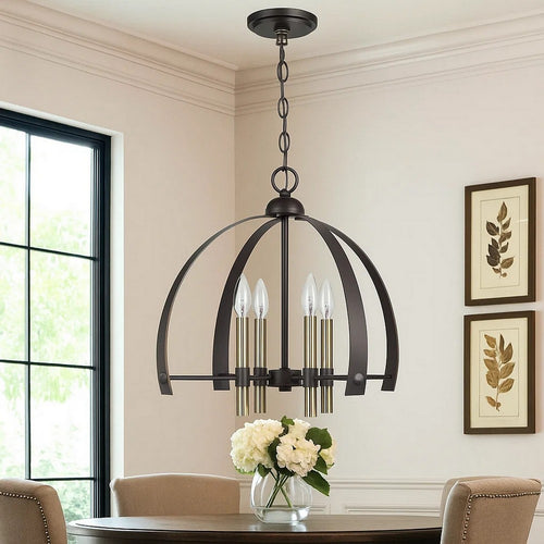 Chandelier | Metal | 4 Candelabra Holders | Black & Gold