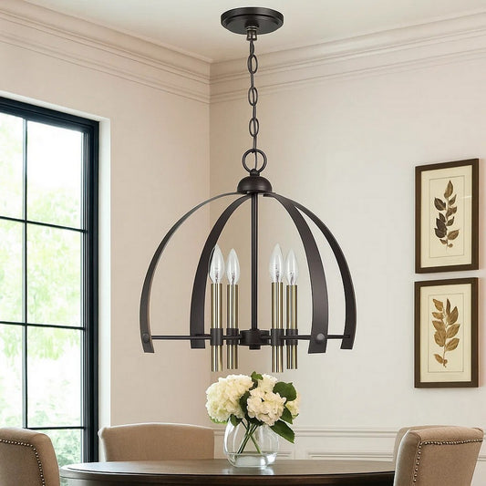 Chandelier | Metal | 4 Candelabra Holders | Black & Gold