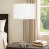 Table Lamp | Metal | Fabric Drum Shade | White & Silver
