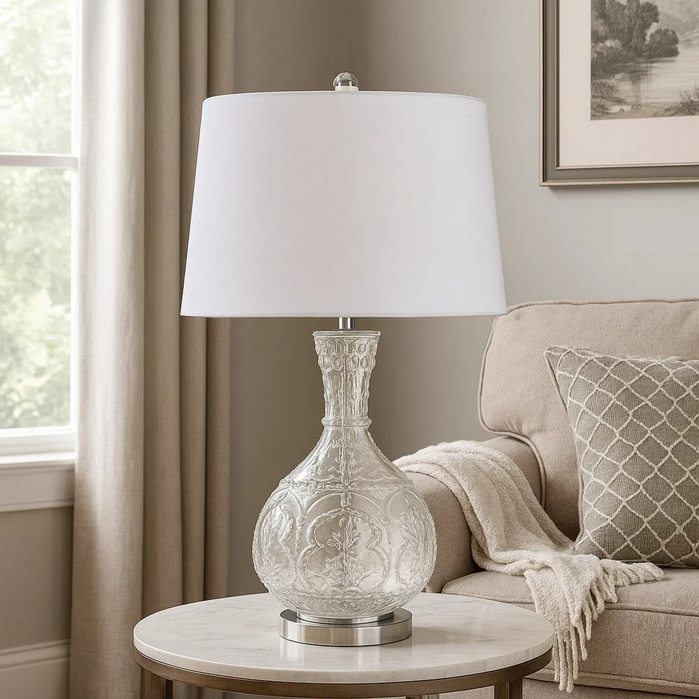 Table Lamp | Textured Glass Base | 150 Watt | White & Clear