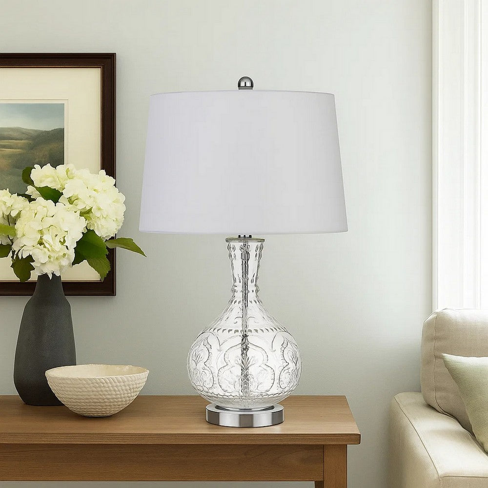 Table Lamp | Textured Glass Base | 150 Watt | White & Clear