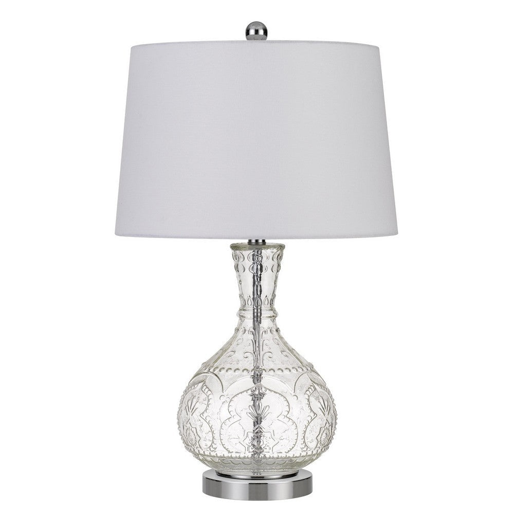 Table Lamp | Textured Glass Base | 150 Watt | White & Clear
