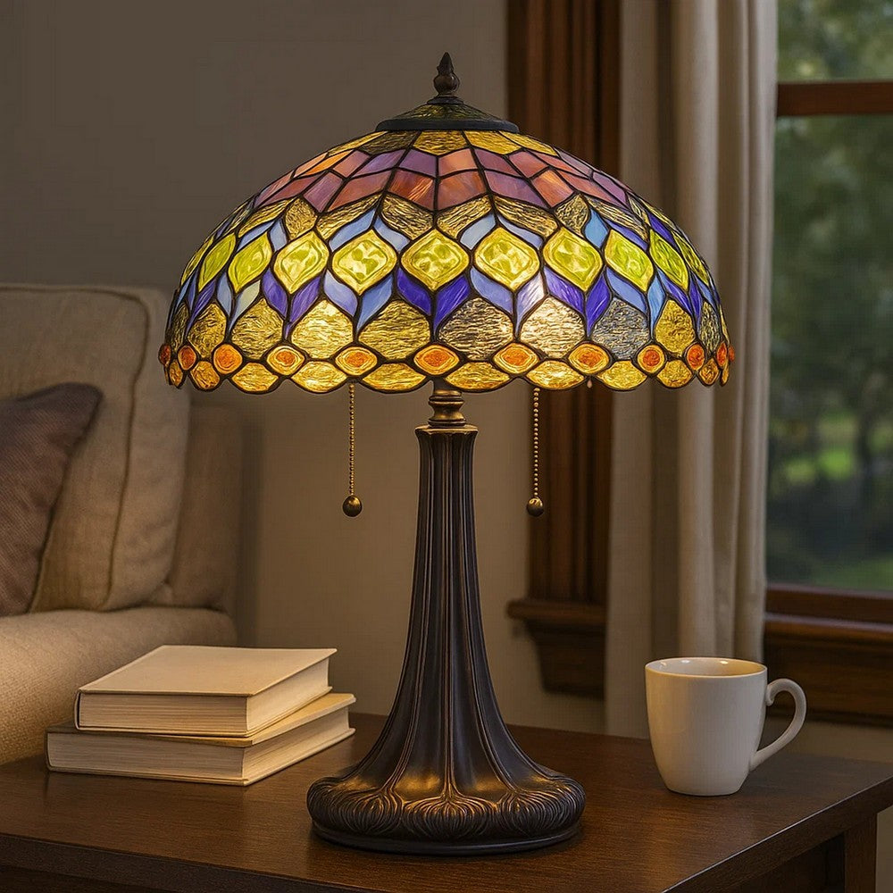 Table Lamp | Tiffany Shade | Engraved Base | 120 Watt | Multicolor