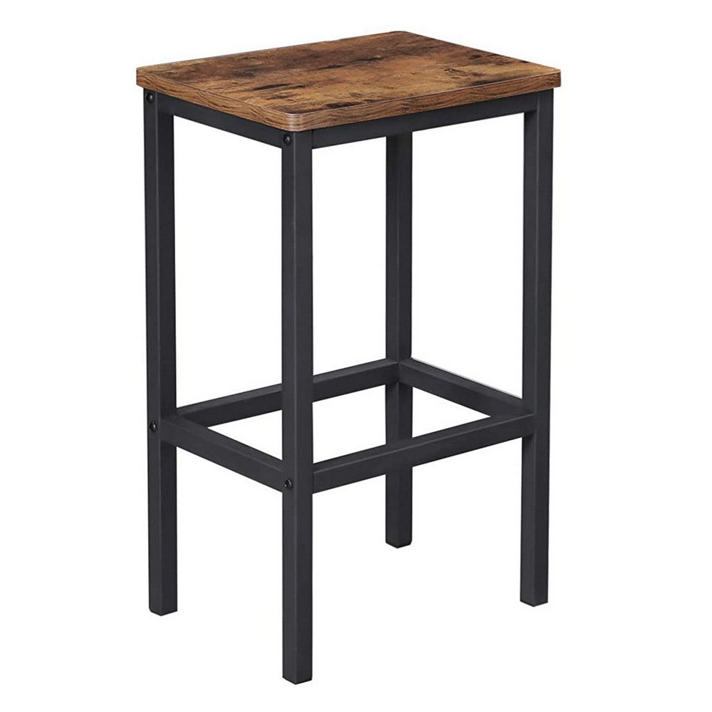 25.6 Inches Bar Stool with Wooden Seat Set of 2 Brown and Black By Casagear Home BM233377