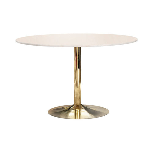 30 Inch Round Marble Top Modern Dining Table, White and Gold