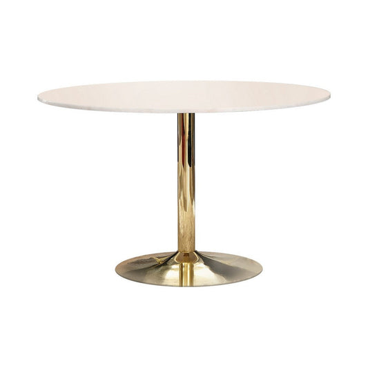 30 Inch Round Marble Top Modern Dining Table, White and Gold