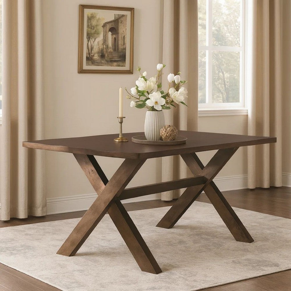 30 Inch X Base Wooden Dining Table, Brown
