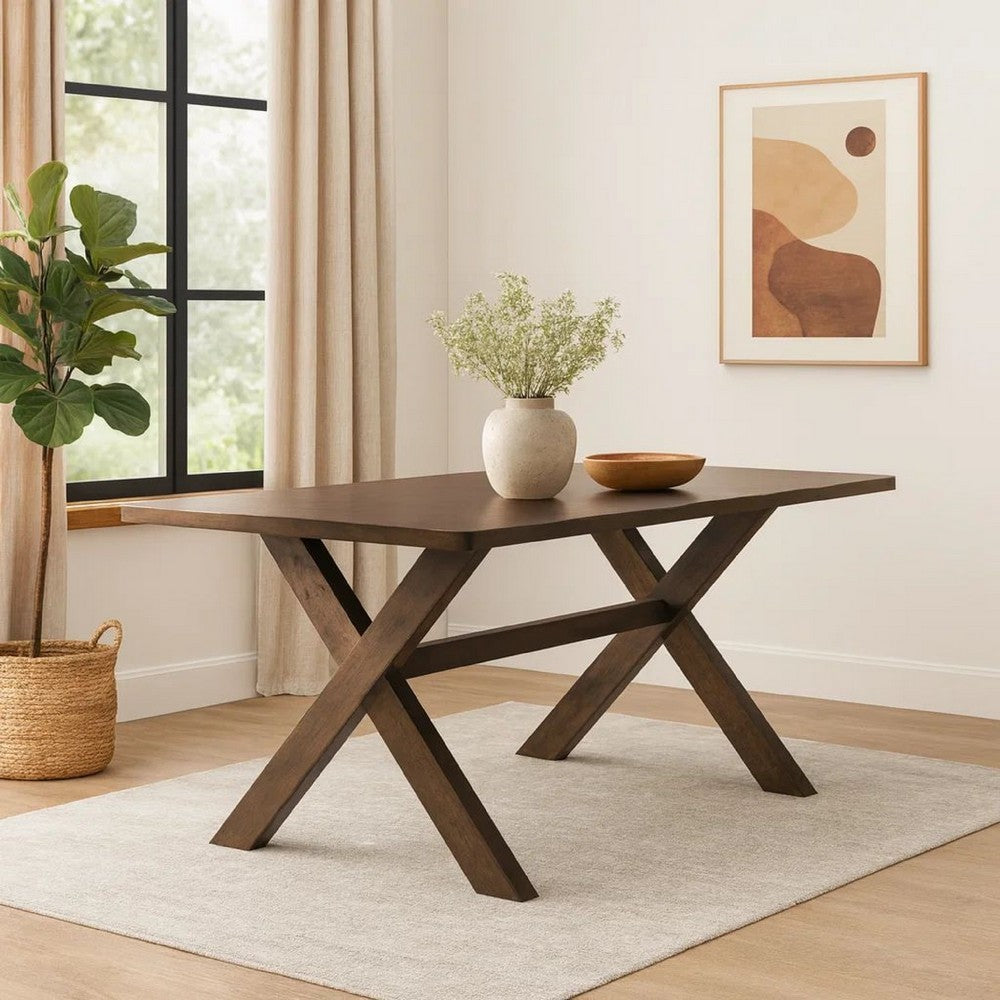 30 Inch X Base Wooden Dining Table, Brown