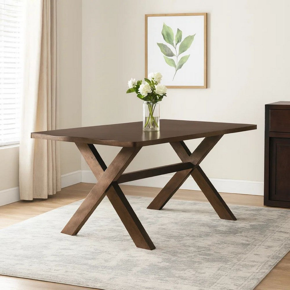 30 Inch X Base Wooden Dining Table, Brown