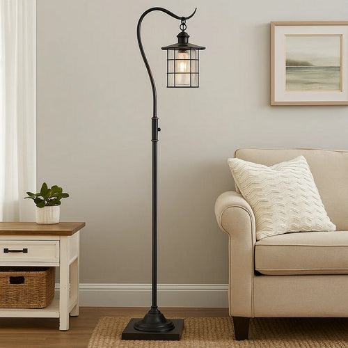 Floor Lamp | Metal Downbridge Design | Caged Shade | 60" | Dark Bronze