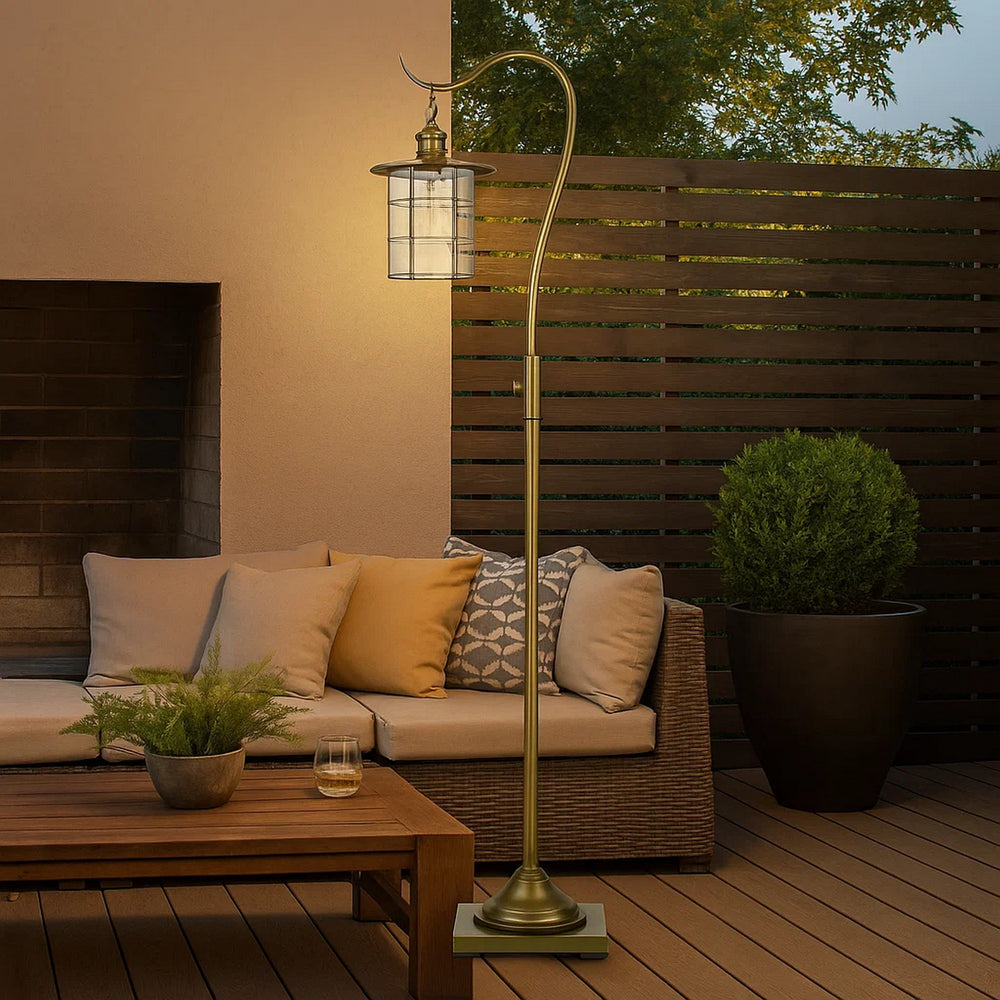 Floor Lamp | Metal Downbridge Design | Caged Shade | 60" | Antique Brass