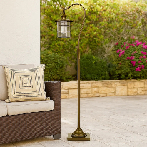 Floor Lamp | Metal Downbridge Design | Caged Shade | 60" | Antique Brass