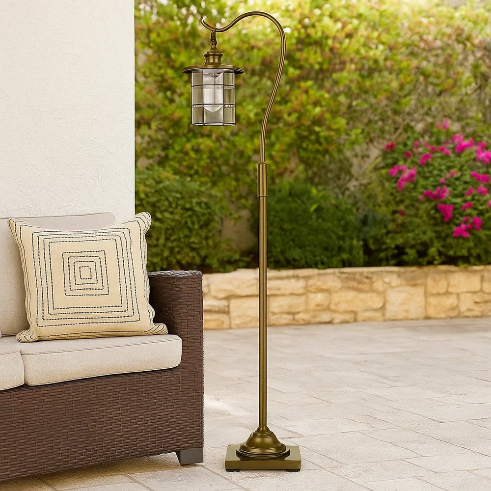 Floor Lamp | Metal Downbridge Design | Caged Shade | 60" | Antique Brass