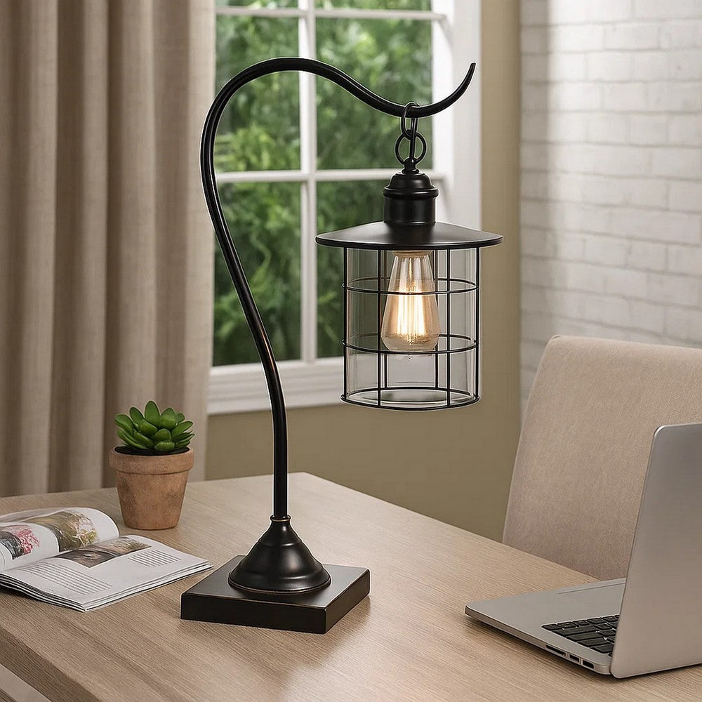Desk Lamp | Metal Downbridge Design | Caged Shade | 25" | Dark Bronze