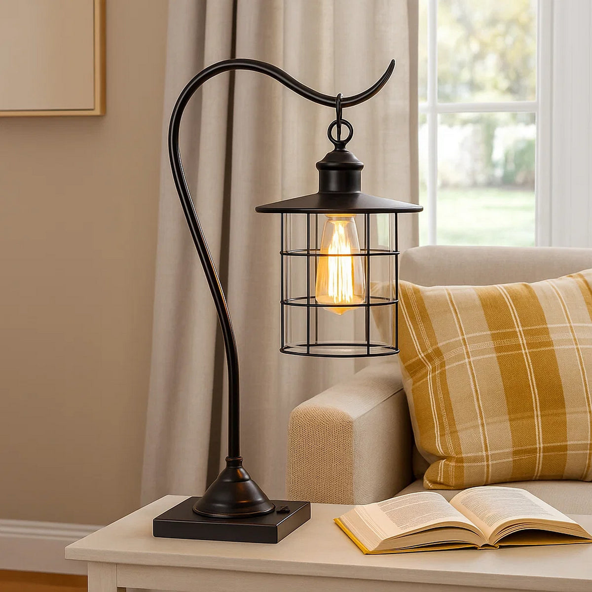 Desk Lamp | Metal Downbridge Design | Caged Shade | 25" | Dark Bronze