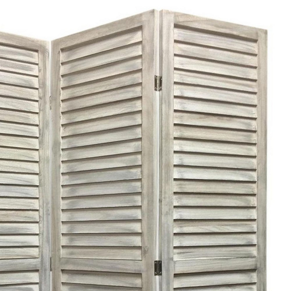 67 Inch 3 Panel Shutter Screen with Fitted Slats, Weathered White