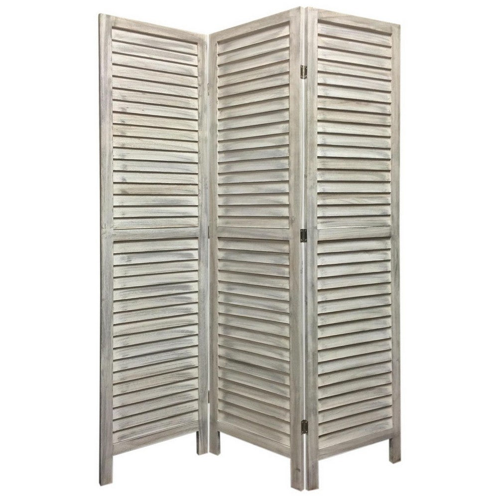 67 Inch 3 Panel Shutter Screen with Fitted Slats, Weathered White