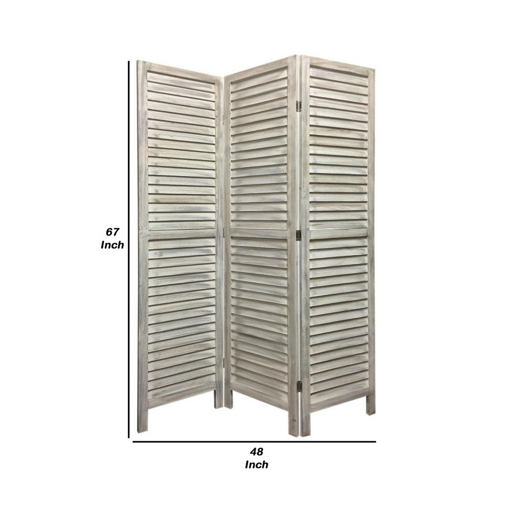67 Inch 3 Panel Shutter Screen with Fitted Slats, Weathered White