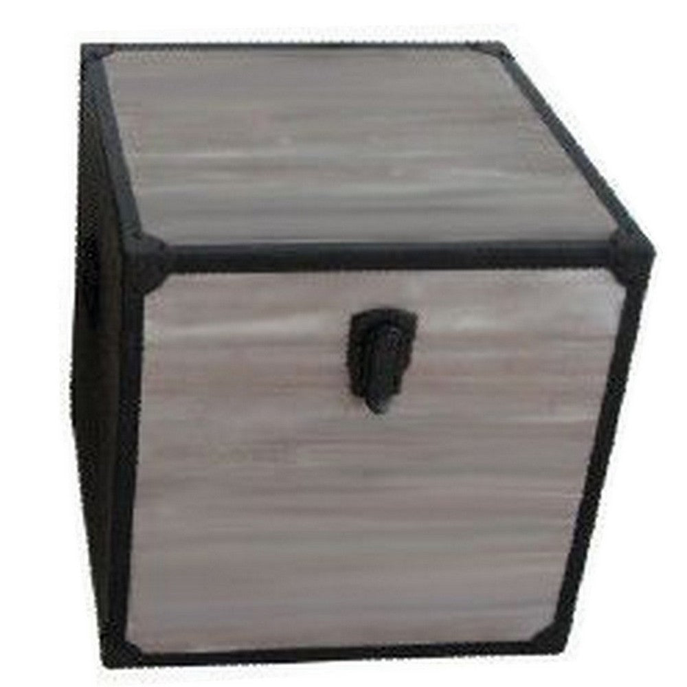 Distressed Wood Square Trunk with Metal Frame Support Set of 2 Gray BM233460