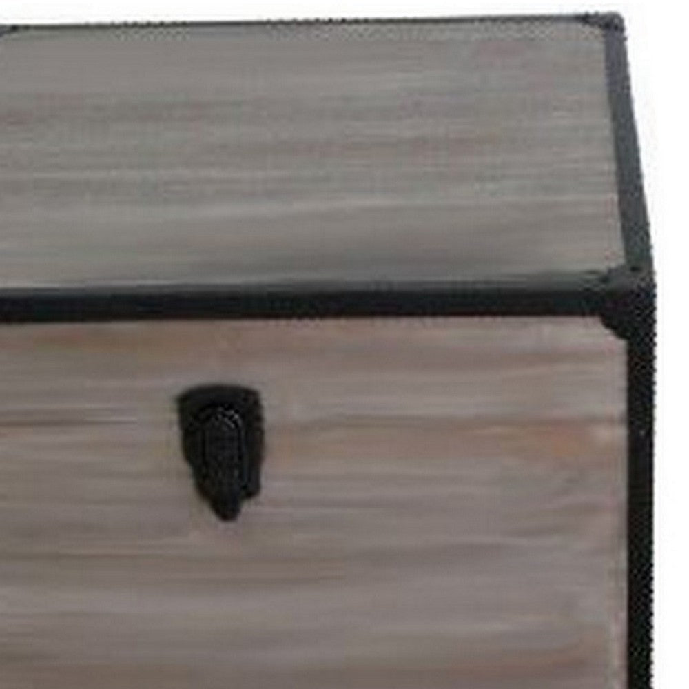 Distressed Wood Square Trunk with Metal Frame Support Set of 2 Gray BM233460