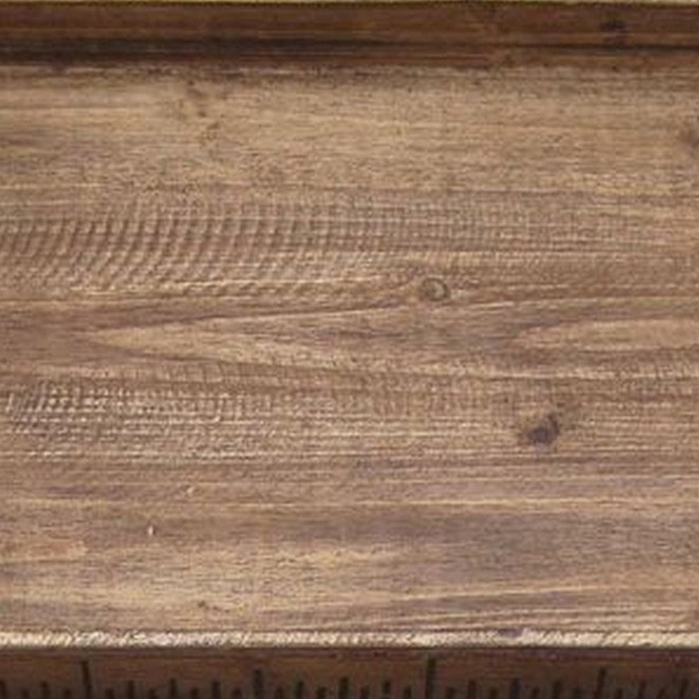 Rough Sawn Textured Rectangular Wooden Ruler Tray Set of 3 Brown BM233465