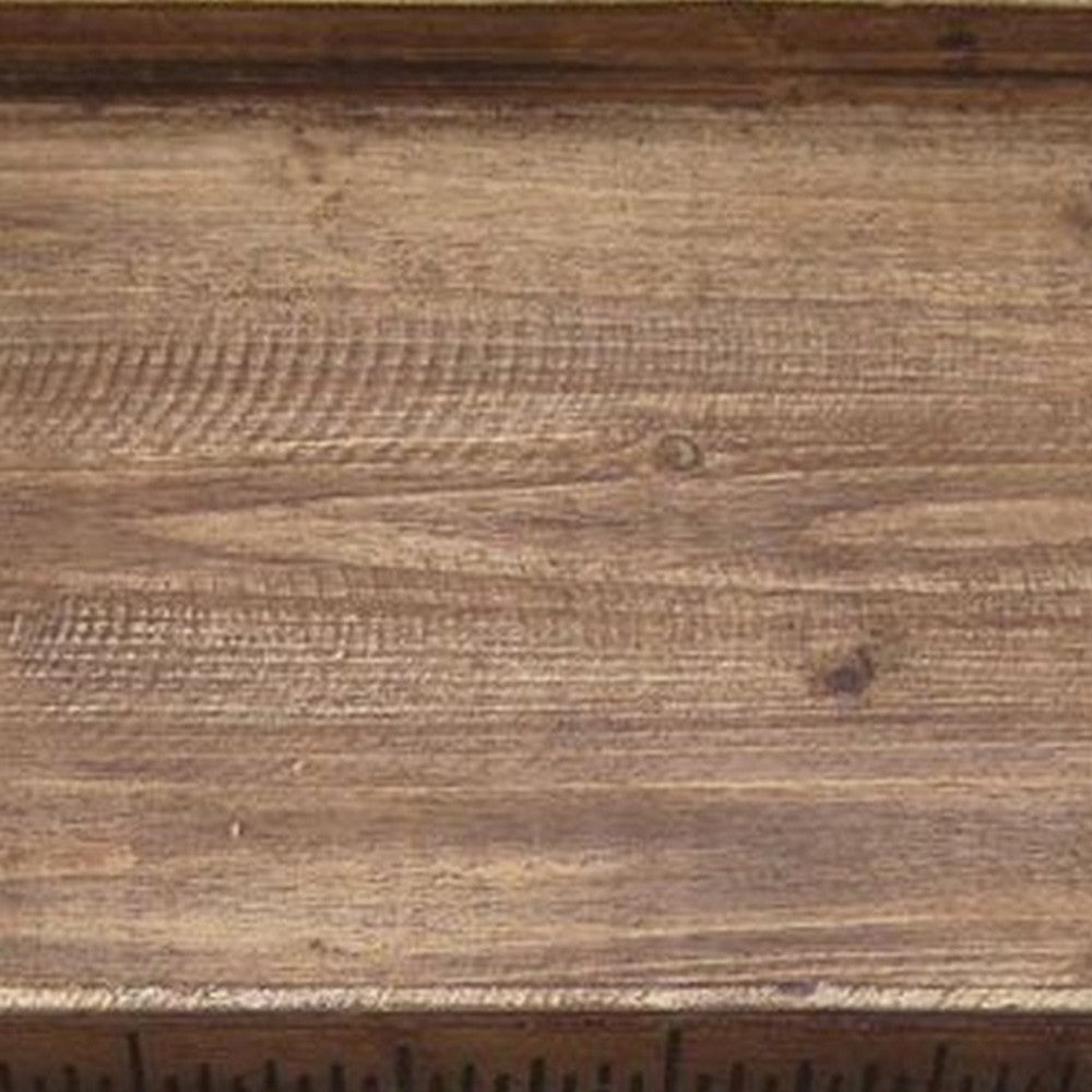 Rough Sawn Textured Rectangular Wooden Ruler Tray, Set of 3, Brown