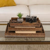 Rough Sawn Textured Rectangular Wooden Ruler Tray, Set of 3, Brown