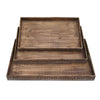 Rough Sawn Textured Rectangular Wooden Ruler Tray, Set of 3, Brown