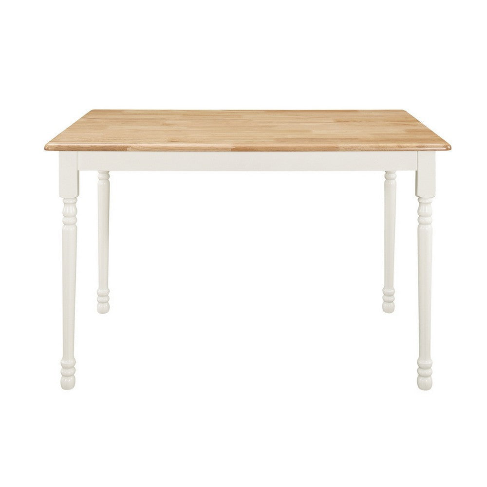 Cottage Style Dining Table with Turned Legs, Natural Brown and White By Casagear Home