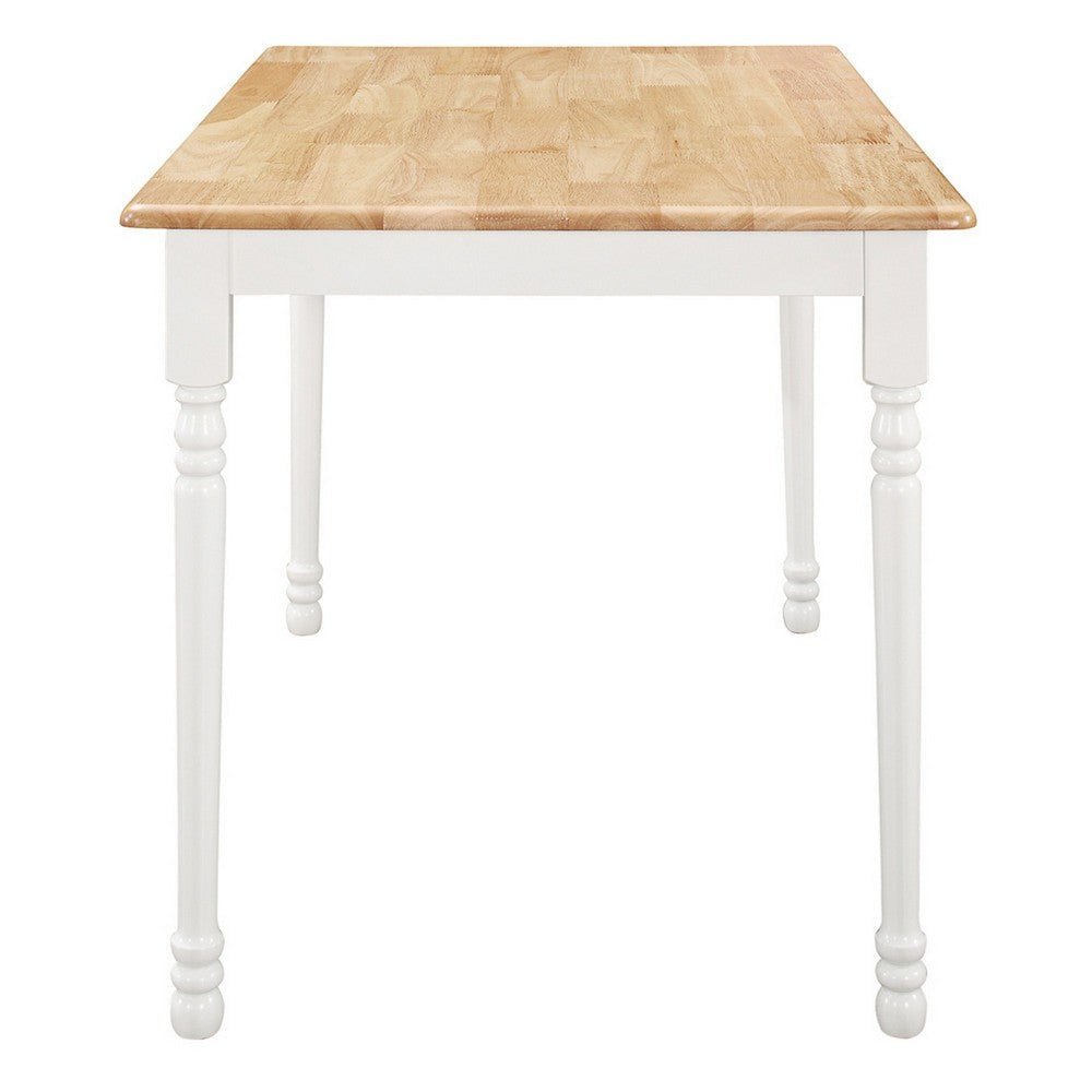 Cottage Style Dining Table with Turned Legs, Natural Brown and White By Casagear Home