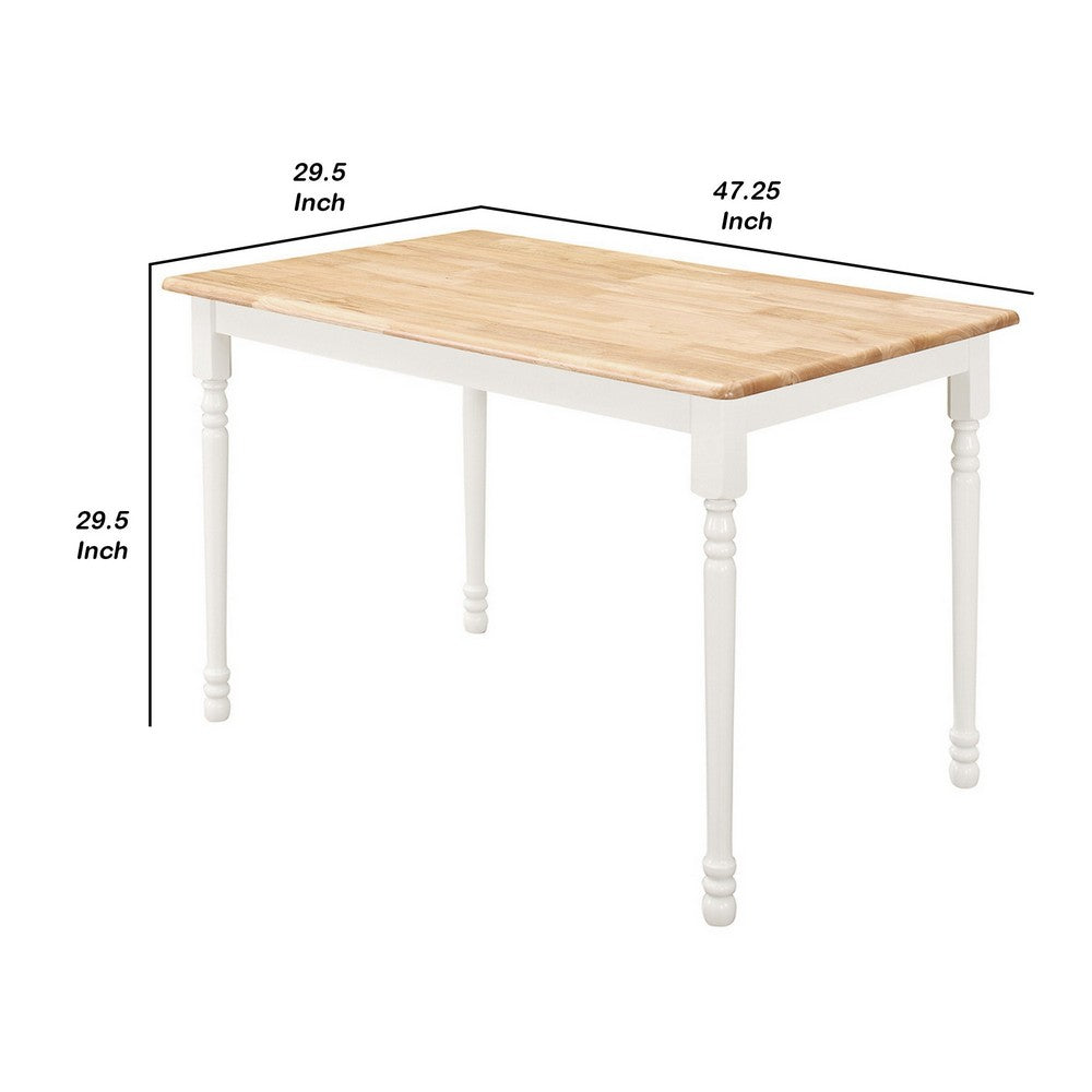 Cottage Style Dining Table with Turned Legs, Natural Brown and White By Casagear Home