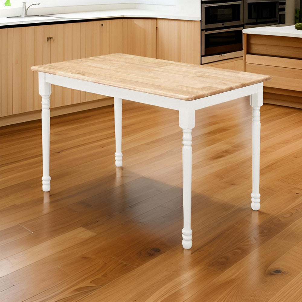 Cottage Style Dining Table with Turned Legs, Natural Brown and White By Casagear Home