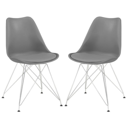 Fabric Dining Chair with Interconnected Metal Legs, Set of 2,Gray and Chrome