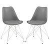 Fabric Dining Chair with Interconnected Metal Legs, Set of 2,Gray and Chrome