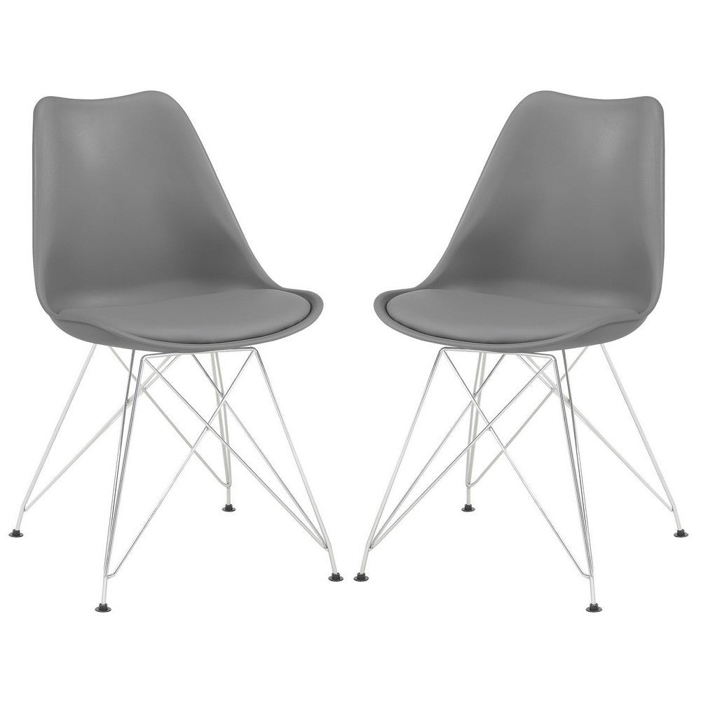 Fabric Dining Chair with Interconnected Metal Legs, Set of 2,Gray and Chrome