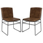 Grid Metal Leatherette Side Chairs with Sled Base, Set of 2, Brown and Black By Casagear Home