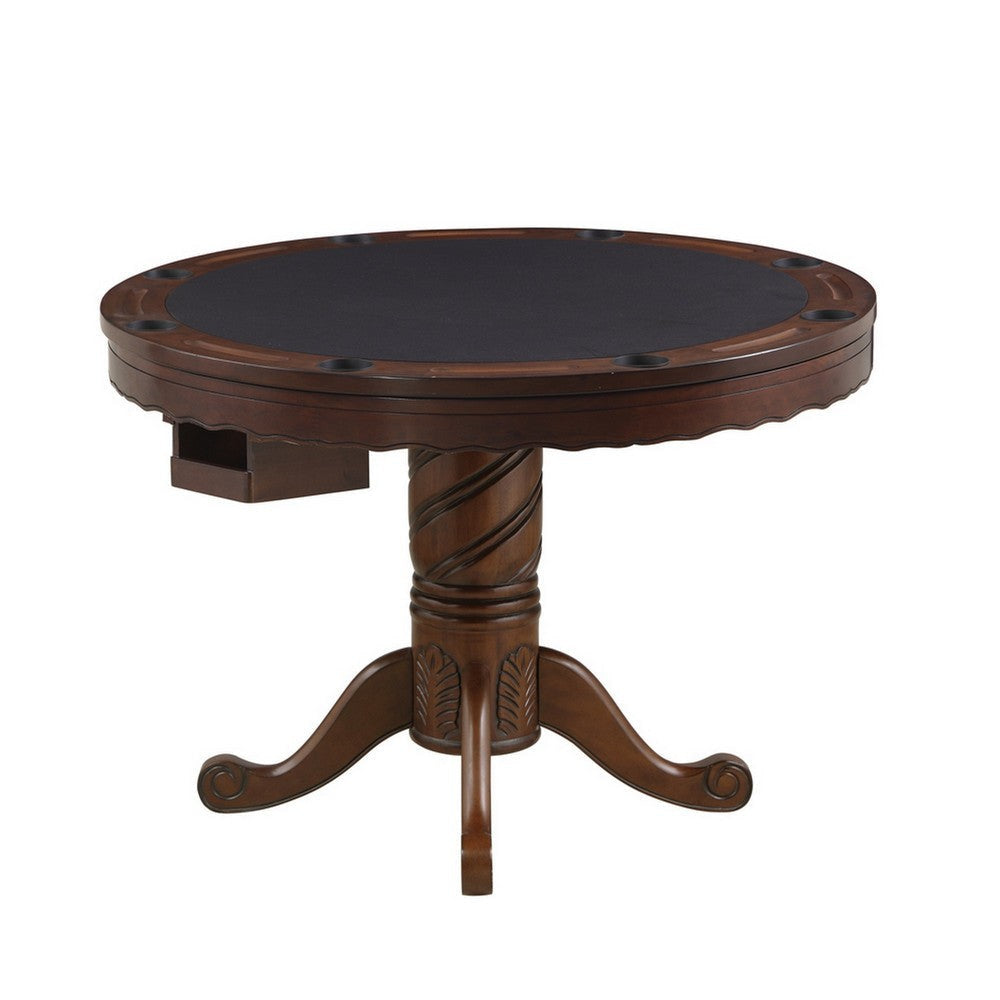 Round Flipped Wooden Game Table with Pedestal Base Brown BM233513