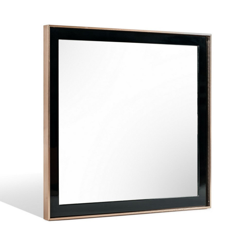 Dual Tone Stainless Steel Frame Wall Mirror Black and Gold By Casagear Home BM233590