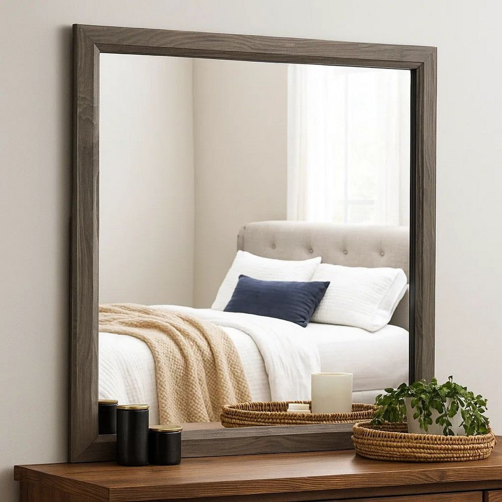 Transitional Wood Frame Mirror | 35" | Gray