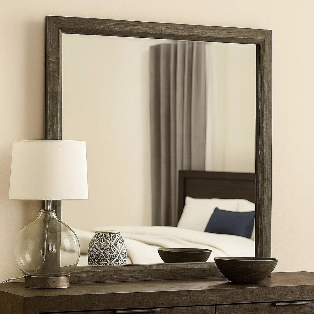 Transitional Wood Frame Mirror | 35" | Gray