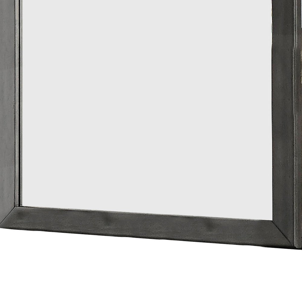 32 Inch Transitional Style Wooden Frame Mirror Gray BM233732