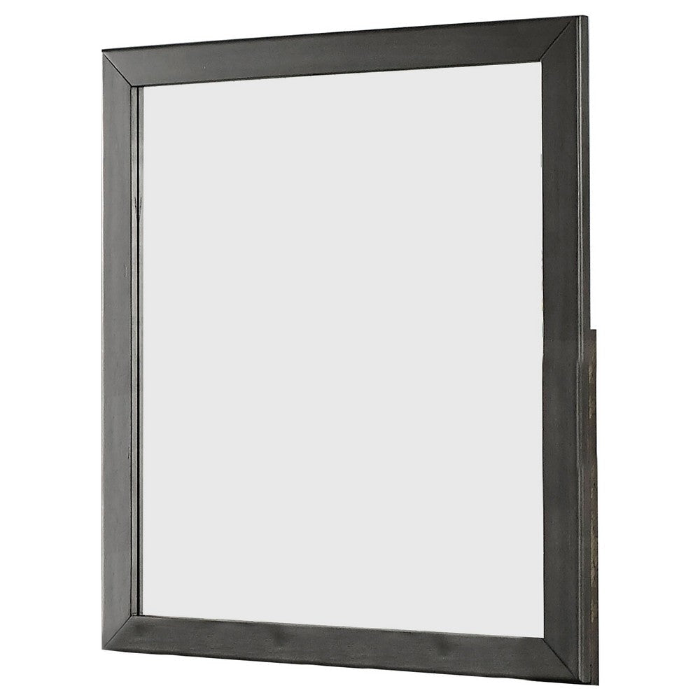 32 Inch Transitional Style Wooden Frame Mirror, Gray
